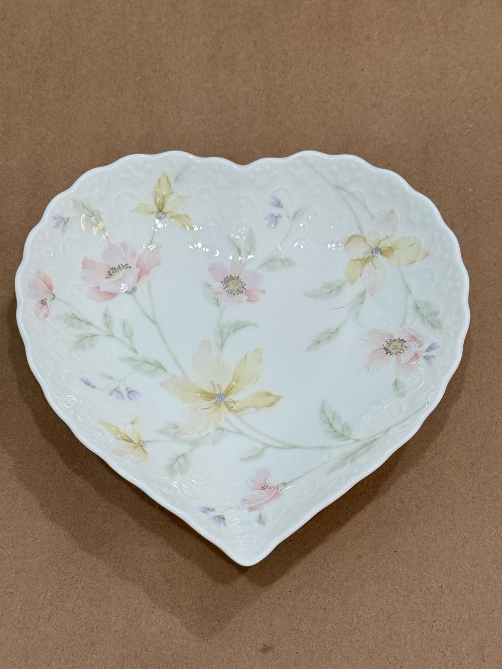 VTG Mikasa Japan "Pastel Garden” Heart Trinket Dish - Cottagecore, Valentines